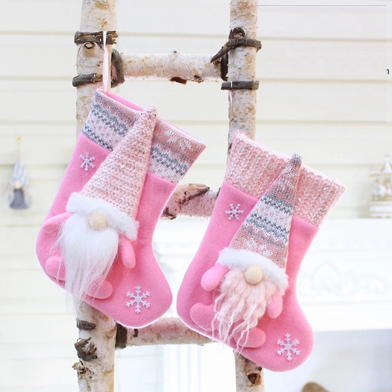 Túi Quà Giáng Sinh Màu Hồng Vớ Ông già Noel Nai Sừng Tấm Người Tuyết Tất Đồ Trang Trí Giáng Sinh Cho Trang Trí Nhà Cây Treo Trang Trí