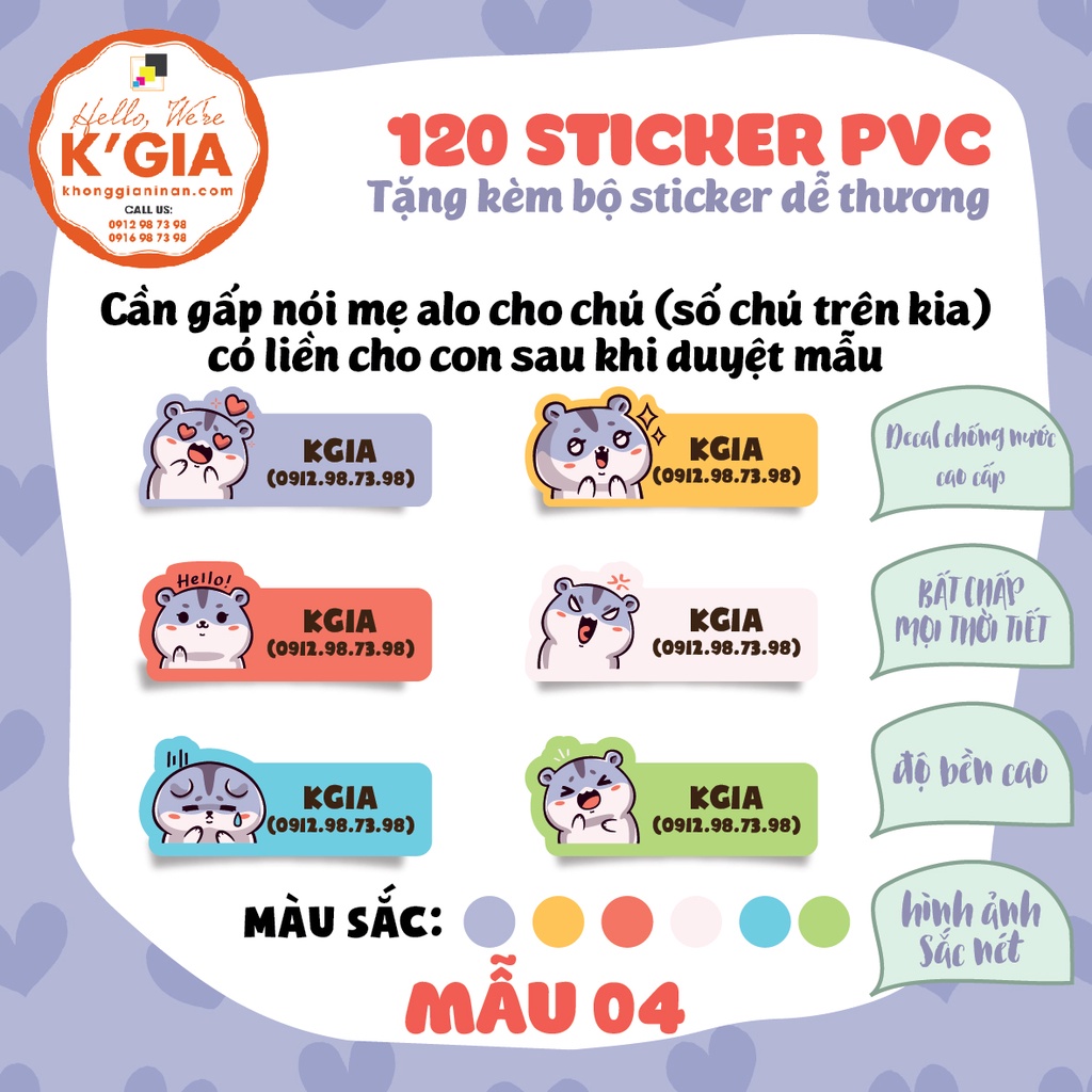 Sticker Miếng Dán Tem Decal Chống Nước Cao Cấp In Tên Bé. Chat ngay với shop xác nhận tên