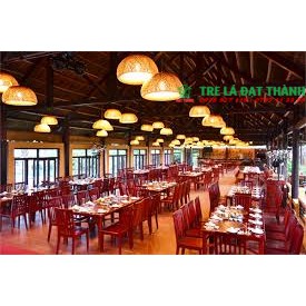 Đèn tre nón 2 lớp, đèn tre trang trí, đèn mây tre trang trí khách sạn nhà hàng
