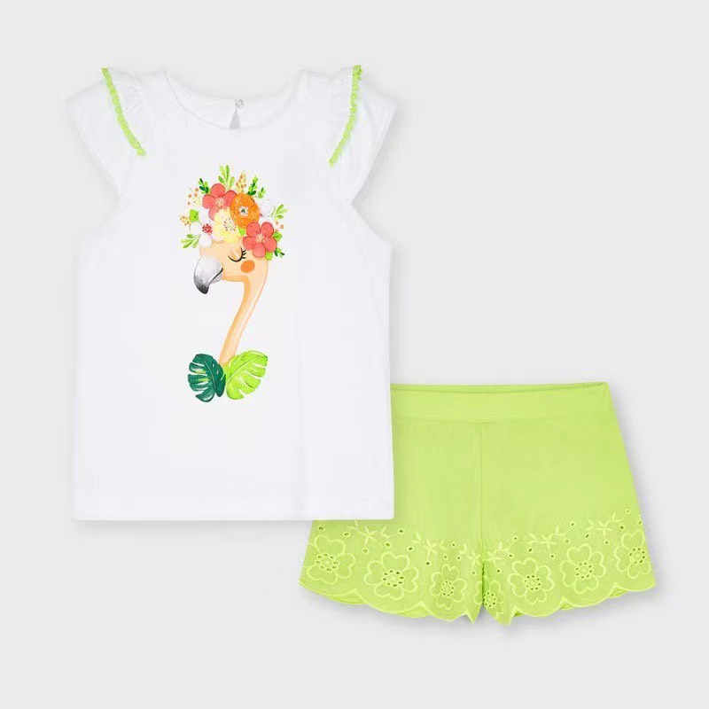 Bộ hè bé gái chất cotton xuất xịn May,oral hình chim hạc