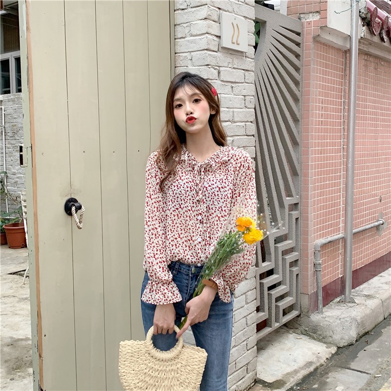 ÁO VOAN DÀI TAY BÈO NHÚN CỔ HOẠ TIẾT HOA NHÍ | BigBuy360 - bigbuy360.vn