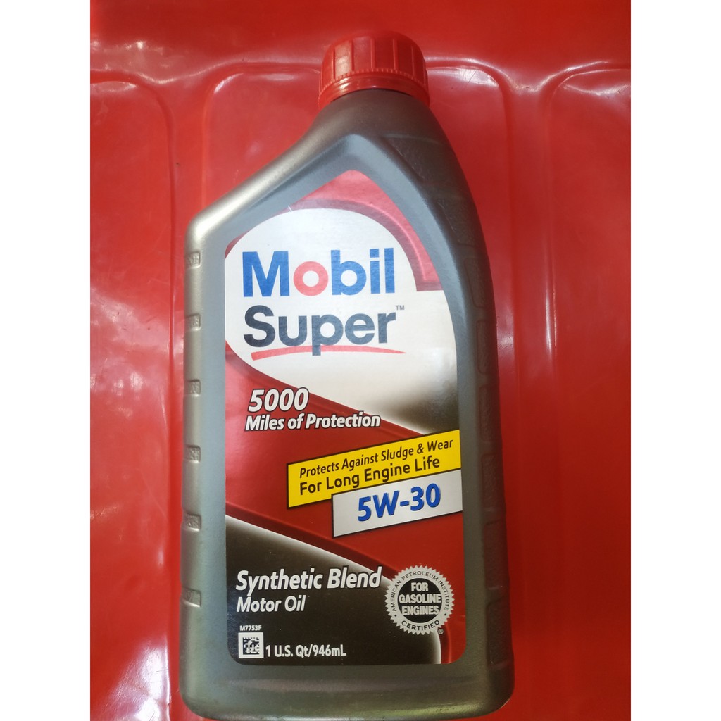 Dầu nhớt  Mobil Super 5000 - 5W30 API SP  946 ml cho xe ô tô động cơ xăng/ xe máy tay ga