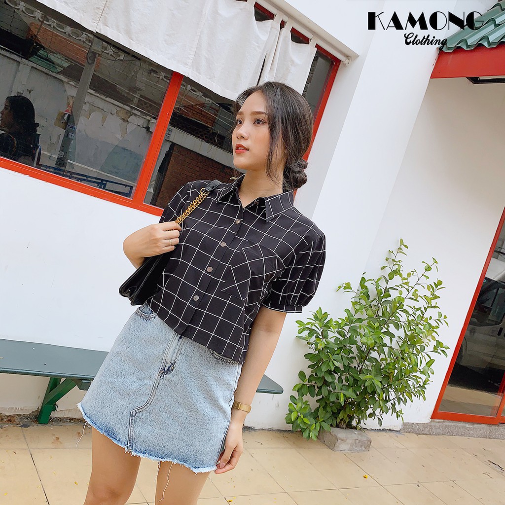 Áo Croptop sơ mi túi xéo KAMONG A009 | BigBuy360 - bigbuy360.vn