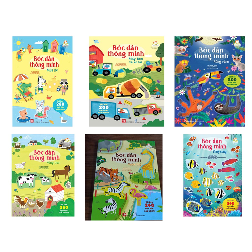 Sách-Bộ 6 cuốnBóc dán thông minh dành cho trẻ từ 3-8tuổi:Máy kéo+Nôngtrại+mùa hè+vườn thú+rừng rậm+tủy cung(lẻ,tùy chọn)