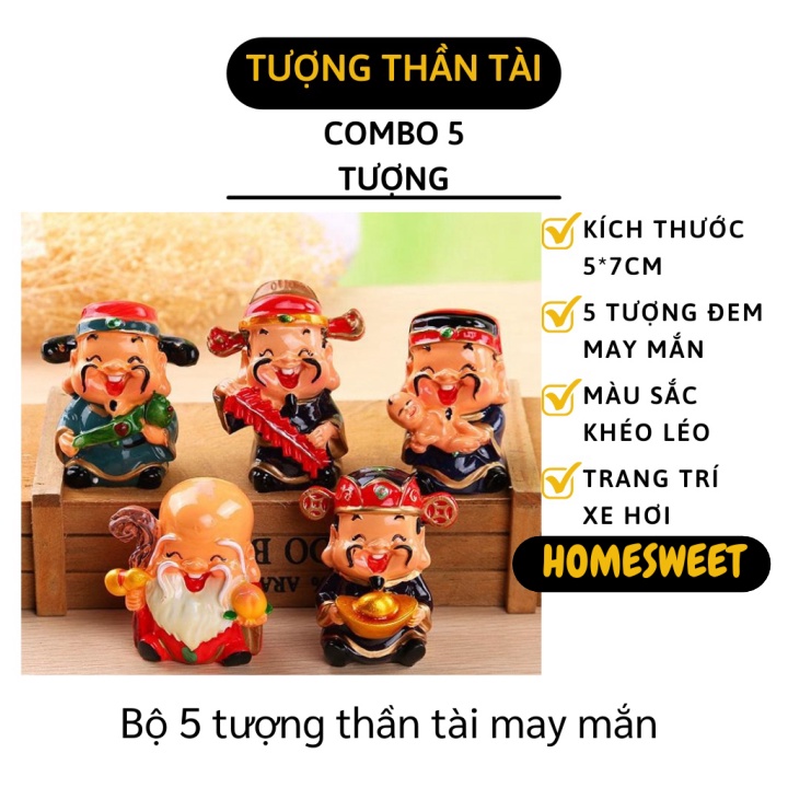 Tượng Thần Tài - Bộ 5 Tượng Trang Trí Xe Hơi, Bàn Làm Việc Đem Lại May Mắn 6375