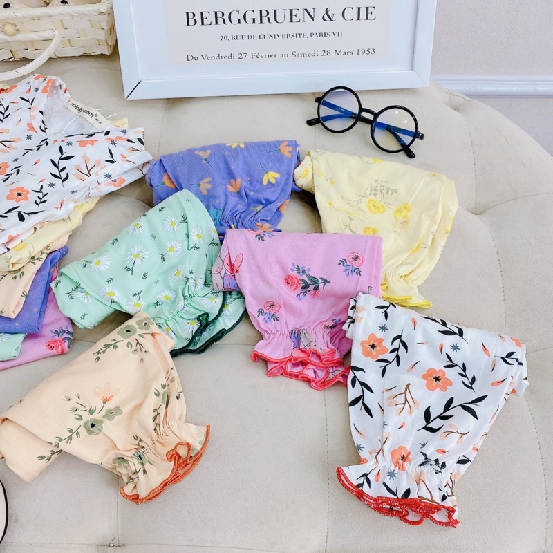 BL17 Bộ Ba Lỗ Quần Dài Bo Chun Thun Mát hoạ tiết Hoa cho bé Gái từ 8kg đến 18kg