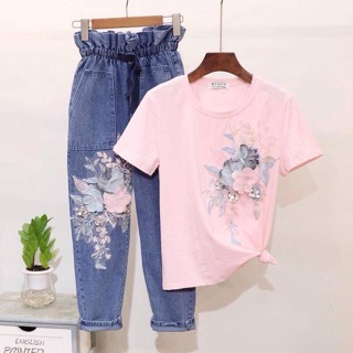 Bộ đồ áo phông + quần jean Quảng châu