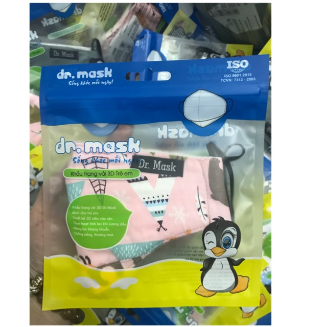 Khẩu trang vải 3 D Trẻ em Dr Mask có miếng lọc than Carbon hoạt tính , màng lọc kháng khuẩn ( túi 1 chiếc )