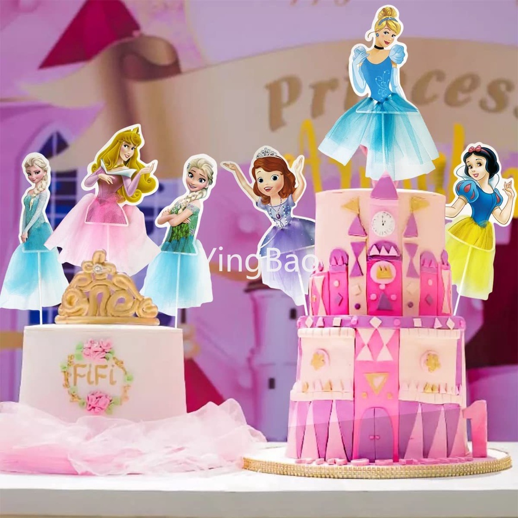 Topper Trang Trí Bánh Kem Hình Công Chúa Anna ,Ariel, Cinderella, Elsa, Sofia, Snow White