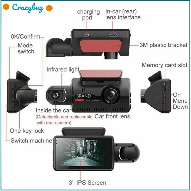 Camera Ghi Hình Cảm Biến G 1080p Tích Hợp Chế Độ Ban Đêm Với Hai Cảm Biến CR Cho Xe Hơi