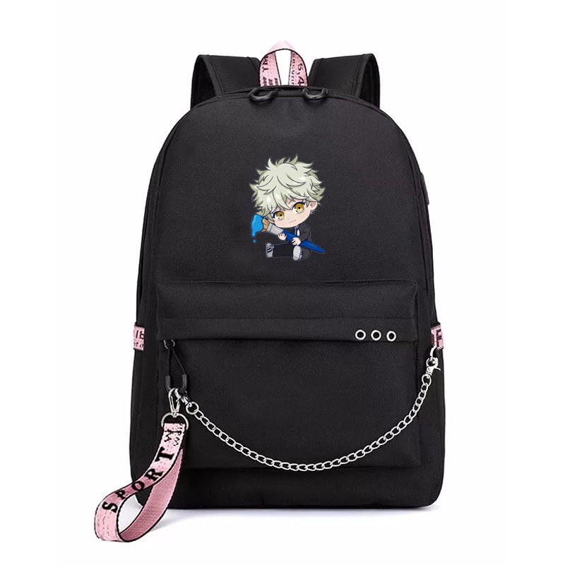 Balo thông minh đen hồng in hình BLUE PERIOD chibi anime cặp sách đi học