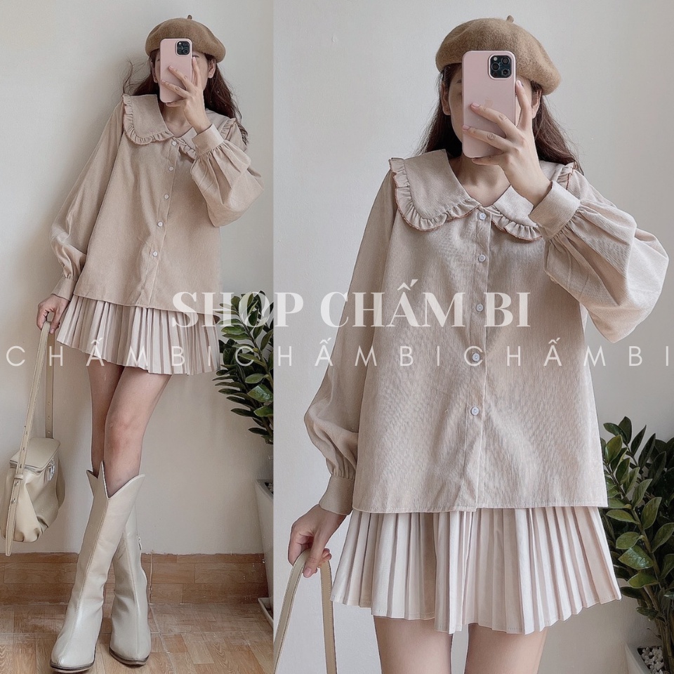 Áo Sơ Mi Tăm Cổ Thắt Nơ Đỏ Tay Phồng Cực Xinh Freesize - A.086 | BigBuy360 - bigbuy360.vn