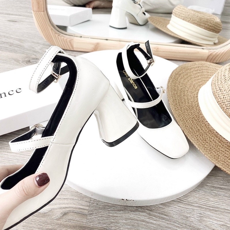 Giày cao gót đầm da bóng quai ngang vintage fullbox