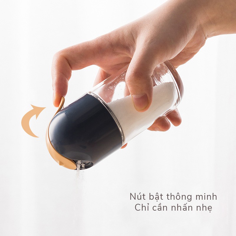 Lọ đựng gia vị hủ đựng tiêu muối chống ẩm thủy tinh nắp bật tự động