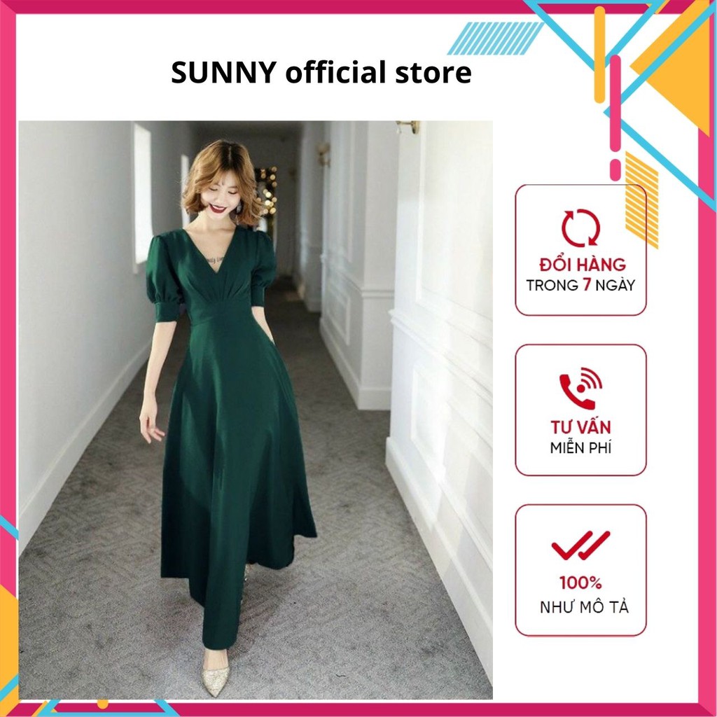 Váy Maxi Đi Biển Xòe Dài Cổ V Tay Phồng - Đầm Maxi Xanh Rêu Du Lịch - Maxi Dress Dạ Hội Siêu Đẹp Siêu Sang
