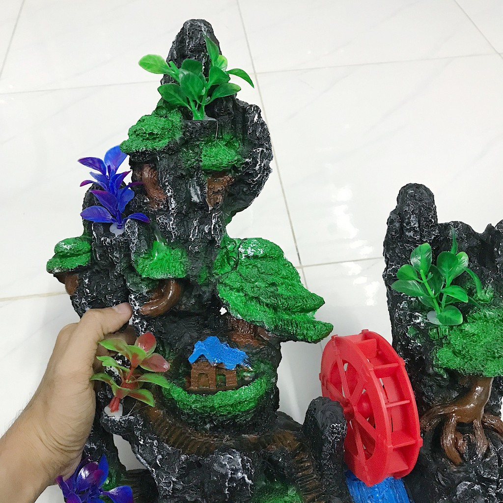 CẢNH NÚI CÓ BÁNH QUAY TRANG TRÍ HỒ CÁ NON BỘ DÀI 29CM RỘNG 7CM CAO 35CM