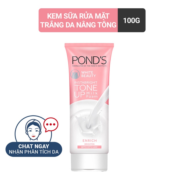 Kem sữa rửa mặt Pond's Instabright Tone Up Milk Cream chiết xuất Protein từ sữa nâng tông sáng mịn không tì vết 100g