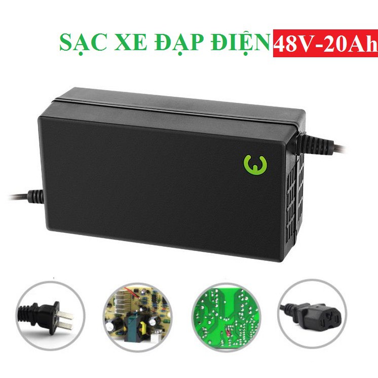 Sạc xe đạp điện 48V-20ah có quạt tản nhiệt đèn báo khi sạc đầy (Chân đặc), sạc ắc quy xe đạp điện, sạc bình ắc quy 12v