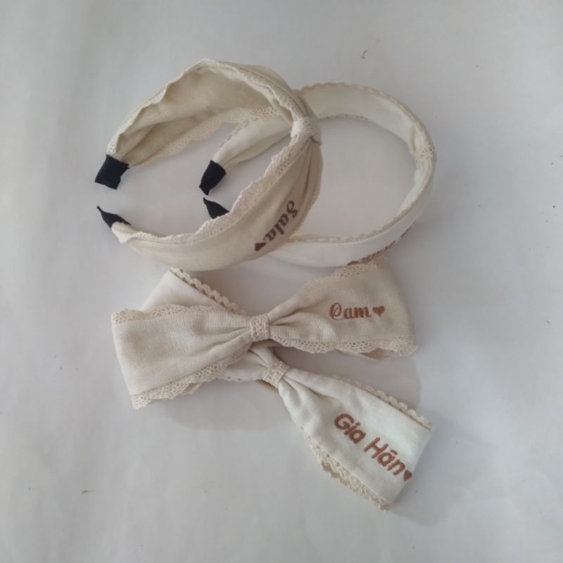 Cài Bờm Và Turban (Băng Đô) Thêu Tên Cho Bé
