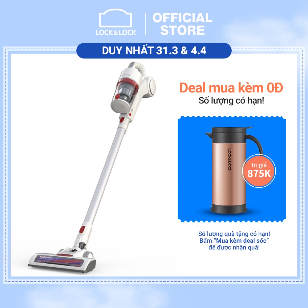 [Mã ELLOCKWL5 giảm 10% đơn 500K ] Máy hút bụi không dây dùng pin sạc Lock&amp;Lock ENV116WHT, DC22.2V, 150W