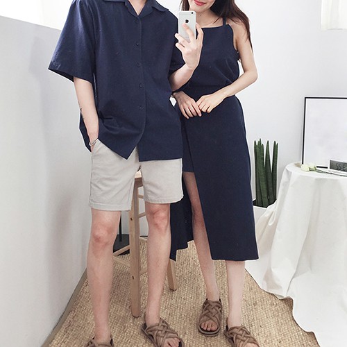 Áo đôi nam nữ 🥰FREESHIP🥰 Set áo váy sơ mi cặp couple màu đỏ, màu xanh đen đẹp Hàn Quốc Couple VSM AV80 (có ảnh thật)