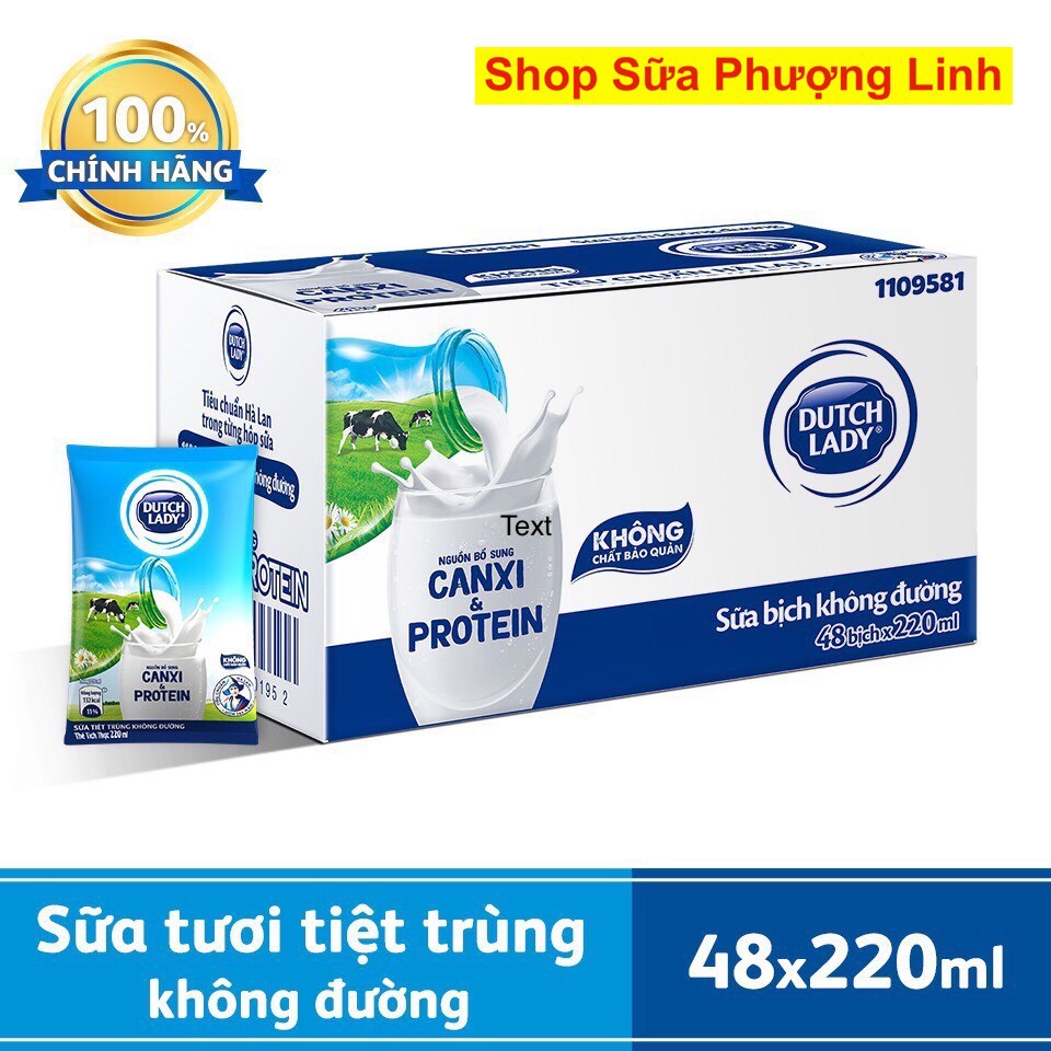 Thùng 24 bịch sữa tiệt trùng Cô Gái Hà Lan 220ml (Đủ Vị)