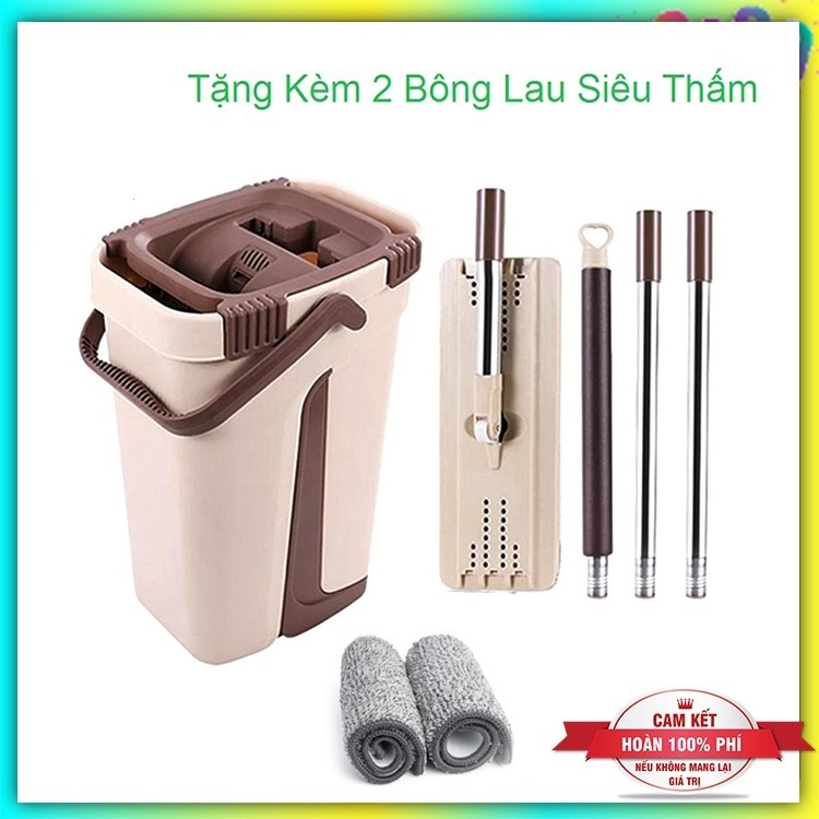 Bộ Cây Lau Nhà, Chổi Lau Nhà Thông Minh Tự Vắt 360 Độ Chính Hãng Cao Cấp TẶNG Kèm 2 Miếng Lau Siêu Sạch