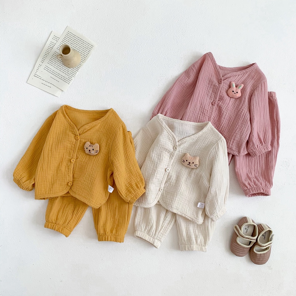 Bộ Đồ Ngủ Tay Dài + Quần Dài Vải Cotton Mềm Mại Thời Trang Xinh Xắn Dành Cho Bé