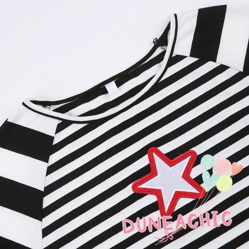 DUNEA Áo Croptop Tay Dài Kẻ Sọc In Hình Ngôi Sao Thời Trang Cho Nữ