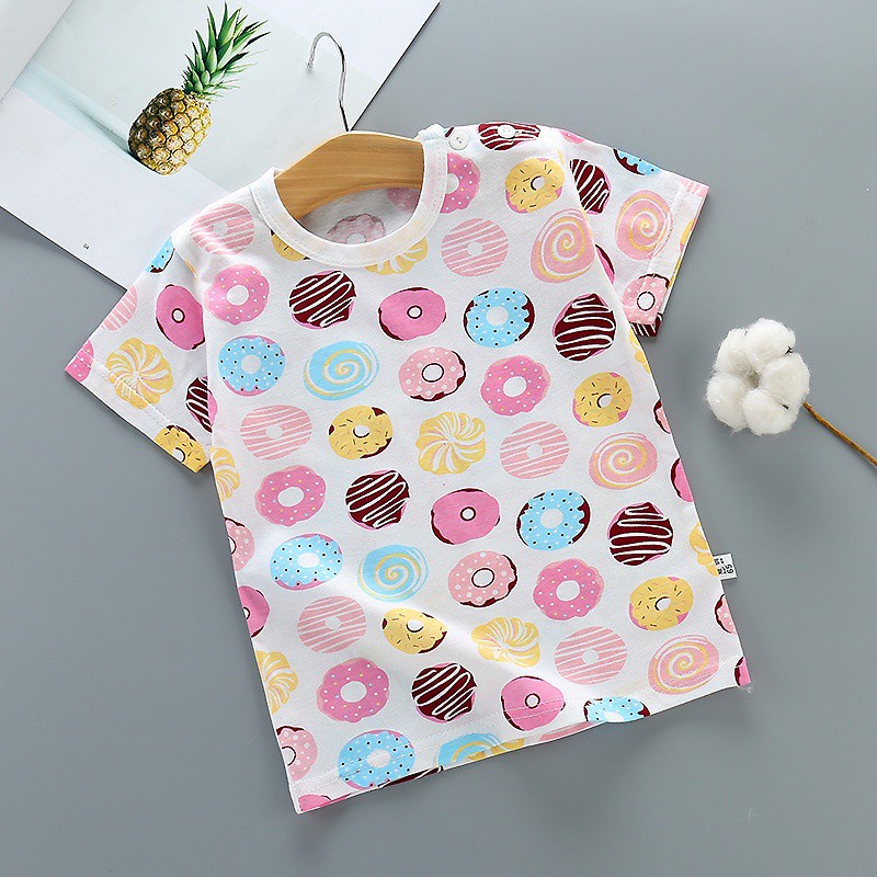 Áo thun tay ngắn cổ tròn chất liệu cotton thoáng khí thấm hút mồ hôi phong cách hàn quốc cho bé
