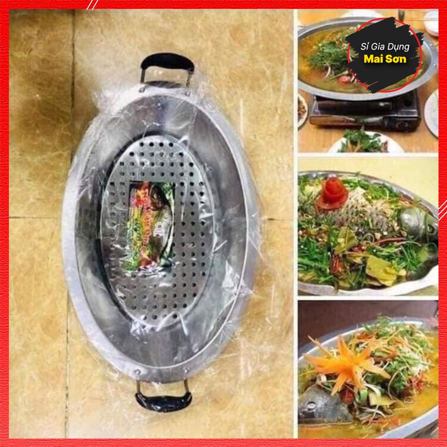 Khay Hấp Cá Chép Om Dưa Inox Chắc Chắn 2 Tay Nắm Được Bọc Nhựa Chịu Nhiệt Kích Thước 33 x 20cm