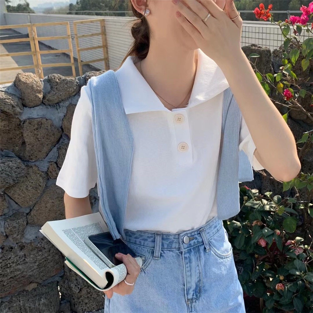 Áo polo Tay Ngắn Dáng Rộng Thời Trang Mùa Hè Phong Cách Hàn Quốc