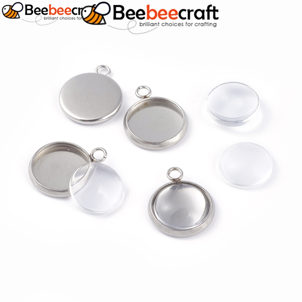 Set 5/10 Mặt Dây Chuyền Bằng Inox 304 Hình Tròn 10mm 15x12x2mm Lỗ Tròn Phẳng DIY