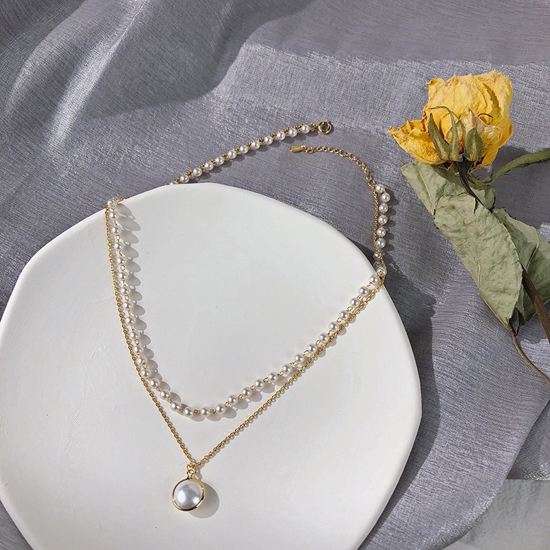 Vòng Cổ Choker Hai Lớp Đính Ngọc Trai Phong Cách Đơn Giản