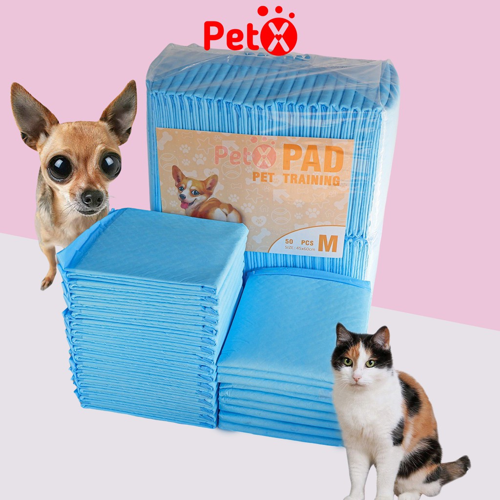 Tã lót cho chó mèo đi vệ sinh vào khay, chuồng bằng giấy siêu thấm hút 50, 100 tấm miếng PetX