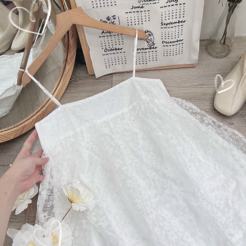 Đầm 2 dây Baby doll đuôi cá ren hoa thêu 2 lớp xinh xắn [kèm hình thật]