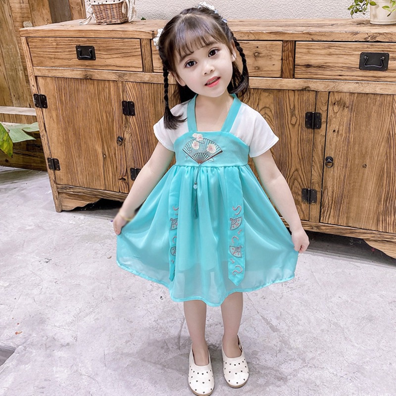 Váy Hán phục thêu họa tiết Trung Hoa xinh xắn cho bé gái 0-4 tuổi