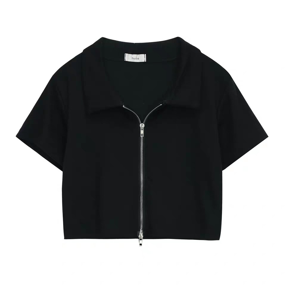 Áo croptop phối dây kéo 🔸 SIÊU XINH 🔸 áo thun nữ cổ trụ form ôm nhẹ Ulzzang 2 màu Đen/ Xanh - D09