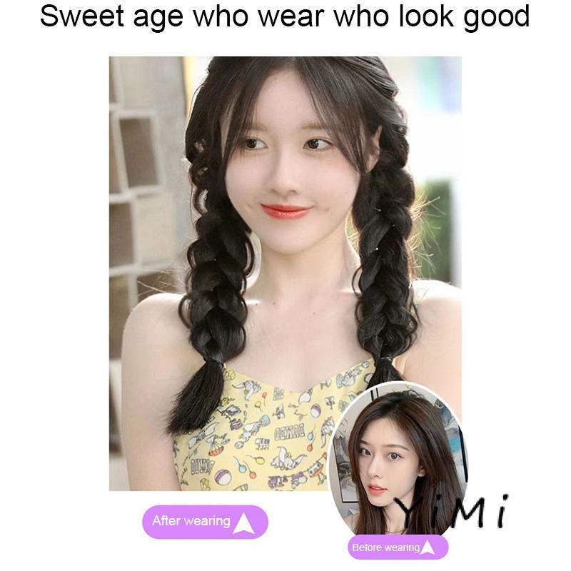 Tóc bím giả cột cao đuôi ngựa kiểu bím tóc thắt đôi-Tóc giả thắt bím đuôi ngựa dài 33cm