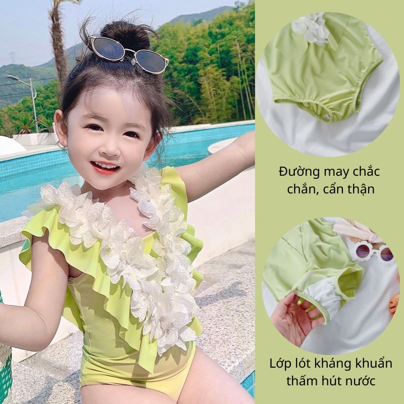 Đồ Bơi Bé Gái, Bộ Bơi Trẻ Em, Bikini Một Mảnh Hở Lưng Cho Bé Gái Chất Liệu Lycra Từ 9-19 kg