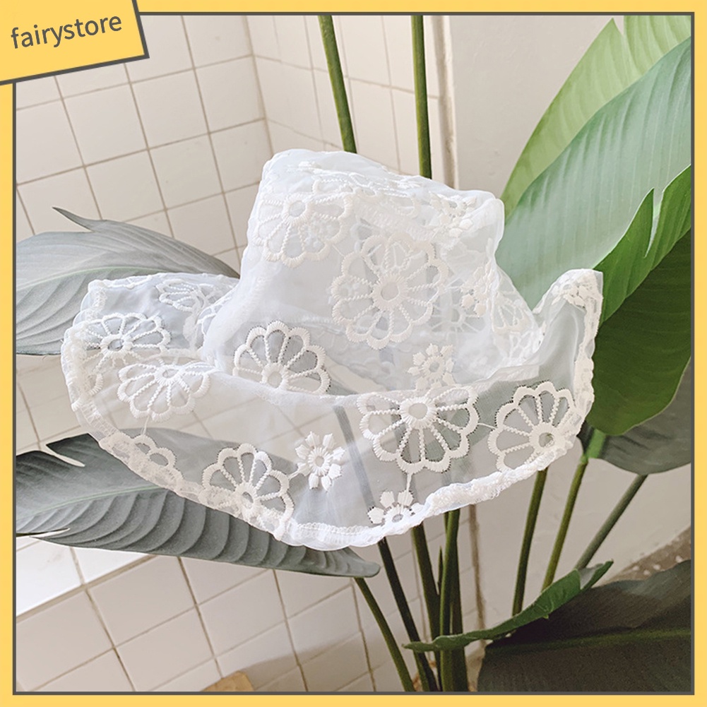 Mũ rộng vành phối ren hoa chống nắng cho bé gái