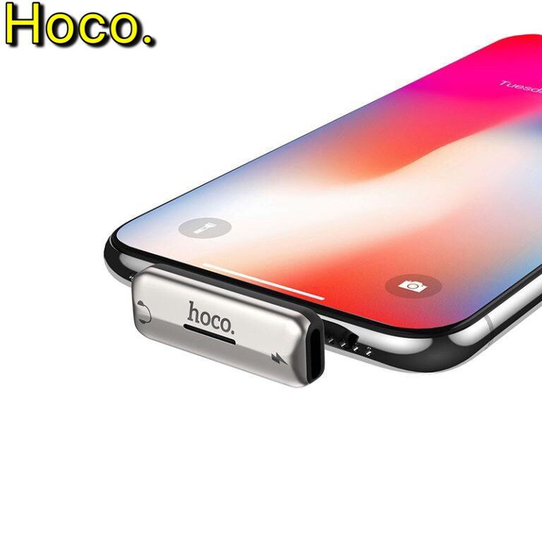 Jack chuyển đổi tai nghe iphone 2 cổng lightning vừa nghe vừa sạc có míc Hoco LS27 chính hãng