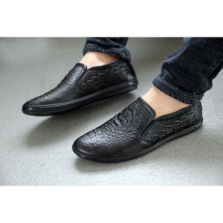 Giày lười da bò dập  vân cá sấu ( đen+ nâu)[ shop tú Quyên- xưởng giày da]