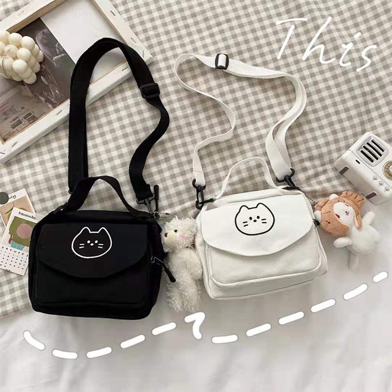 Túi đeo chéo vải canvas phong cách Harajuku Nhật Hàn dễ thương cho nữ