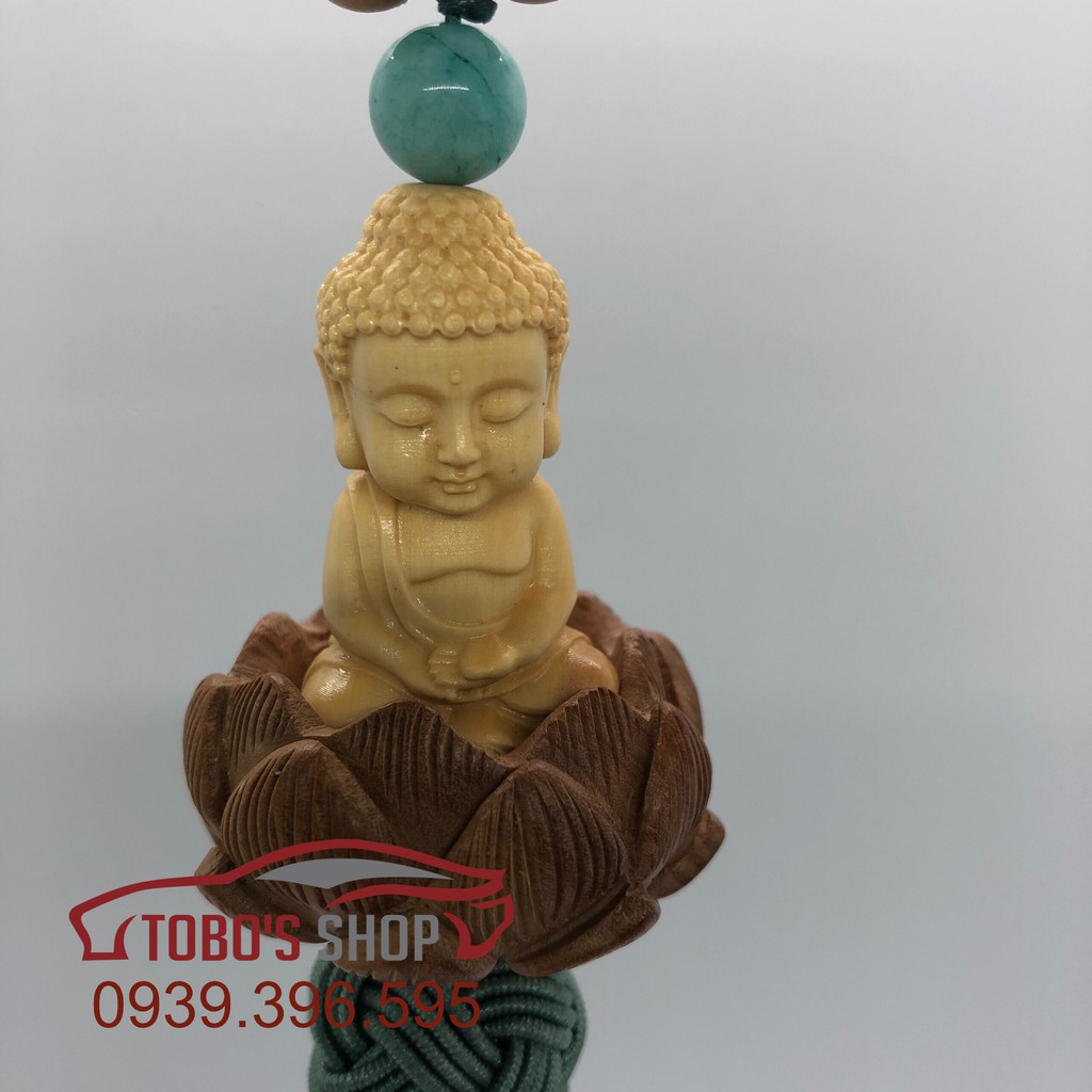 Dây treo xe ô tô phong thủy chất liệu Gỗ Hoàng Dương, tượng Phật Quan Âm, Khánh treo xe trang trí xe hơi