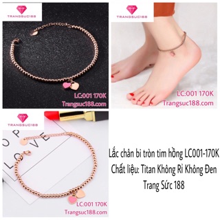 Lắc chân titan bi tròn trái tim hồng LC001