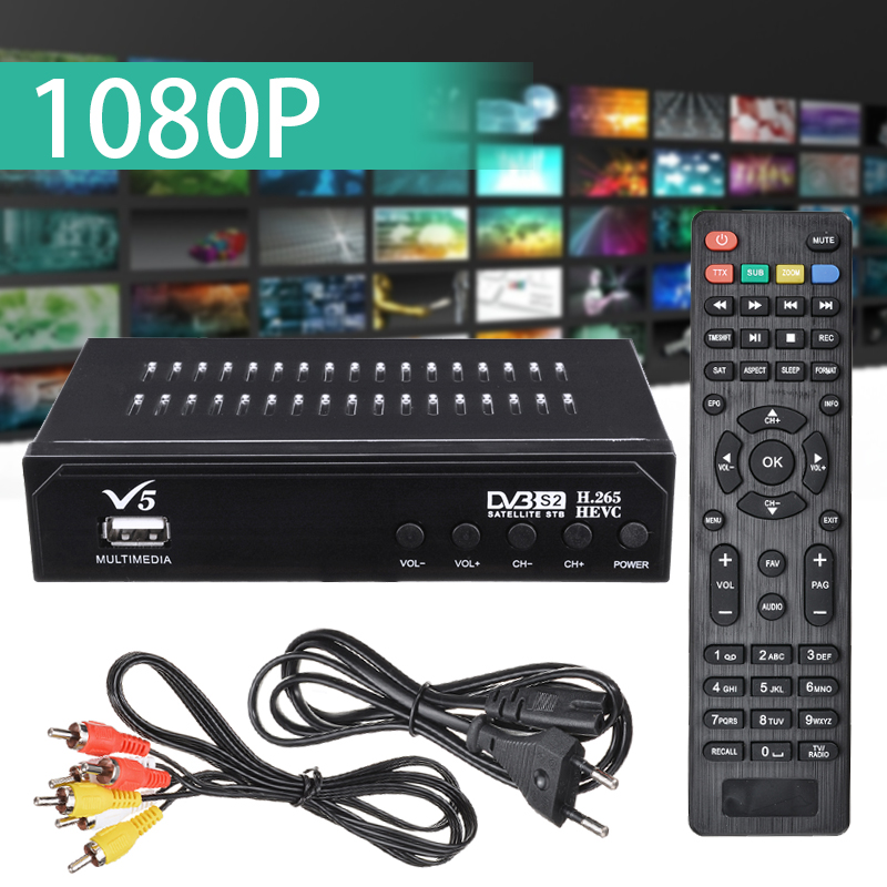 Đầu Thu Tín Hiệu Tv Box Dvb-S2-V5 Mpeg4 1080p Hd Chuẩn Eu Kèm Phụ Kiện