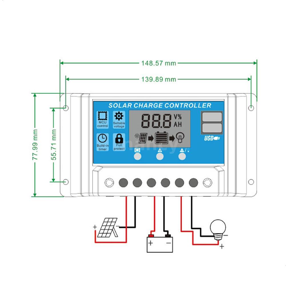 Bộ Điều Khiển Sạc Năng Lượng Mặt Trời 100a Cổng Usb Màn Hình Lcd Đa Năng