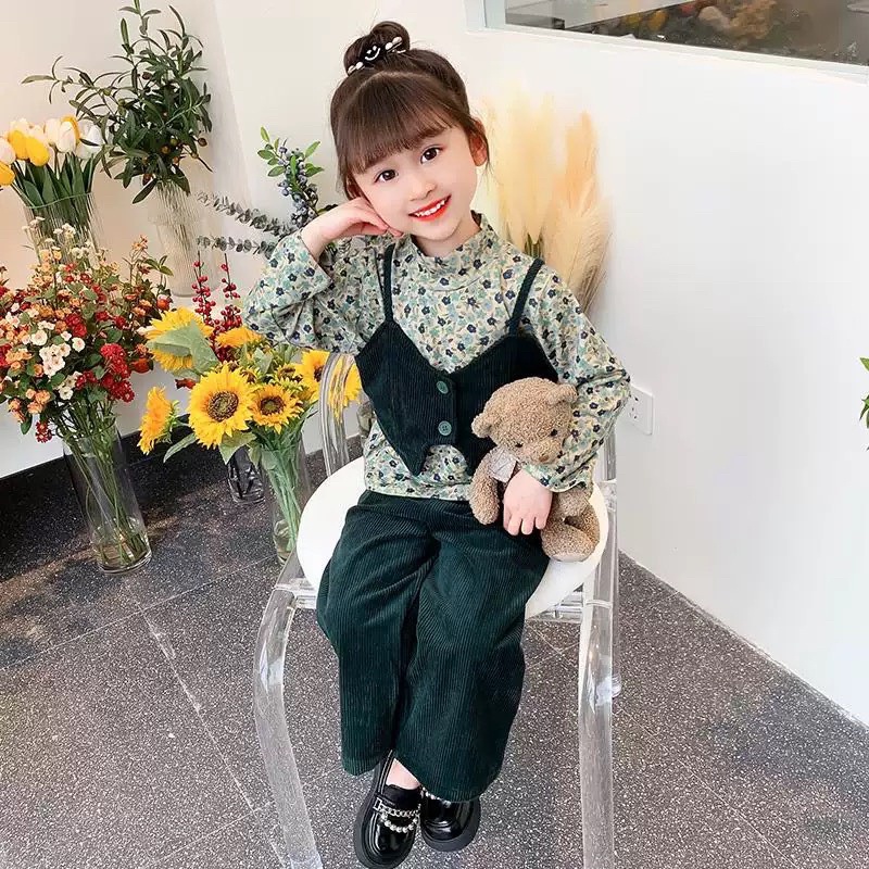 Set quần áo nhung hoa nhí cho bé gái