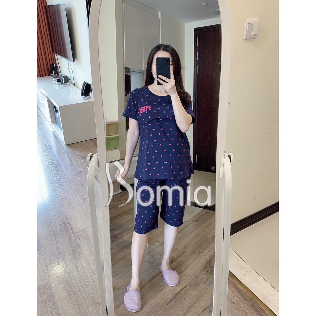 Bộ Bầu Và Sau Sinh Cộc Tay Pink loại 1 (Có Lật Ngực Cho Bé Bú)